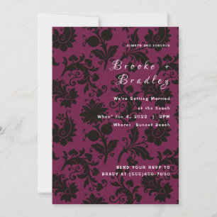 Invitación Boda Floral Damask Rosa Oscuro