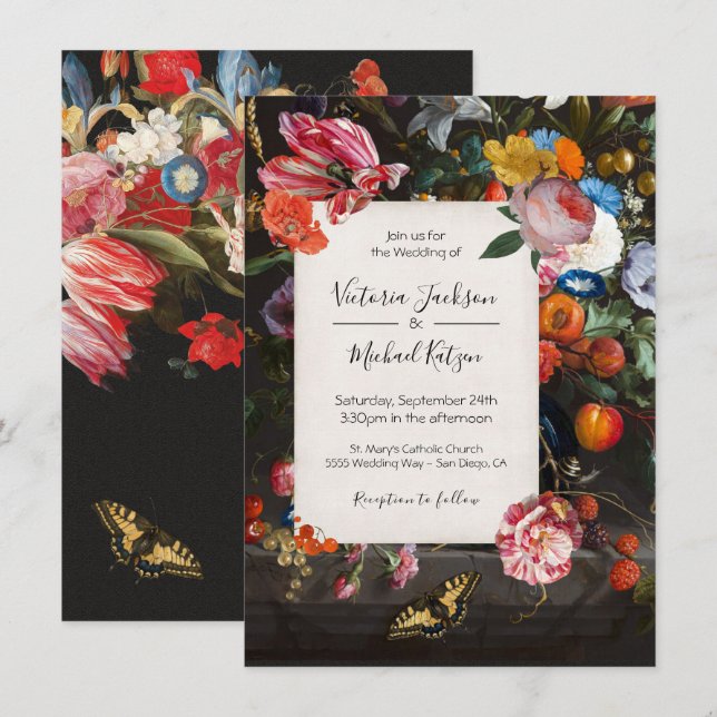Invitación Boda Floral Dark & Moody (Anverso / Reverso)