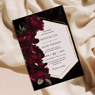 Invitación Boda floral Dark Moody Burgundy Peonies