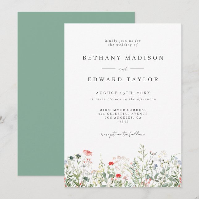 Invitación Boda Floral de Acuarela (Anverso / Reverso)
