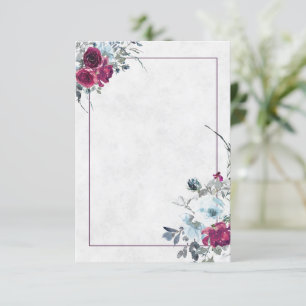 Invitación Boda floral de acuarela azul y Borgoña en blanco
