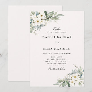 Invitación Boda floral de acuarela boho de follaje elegante