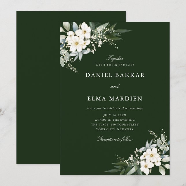 Invitación Boda floral de acuarela boho de follaje elegante (Anverso / Reverso)
