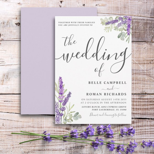 Invitación Boda floral de acuarela boho lavanda  (Subido por el creador)