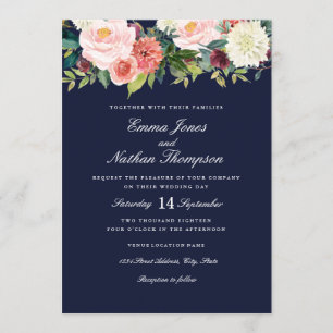 Invitación Boda floral de acuarela botánica de la Marina Peac