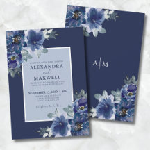 Boda floral de acuarela botánica elegante azul