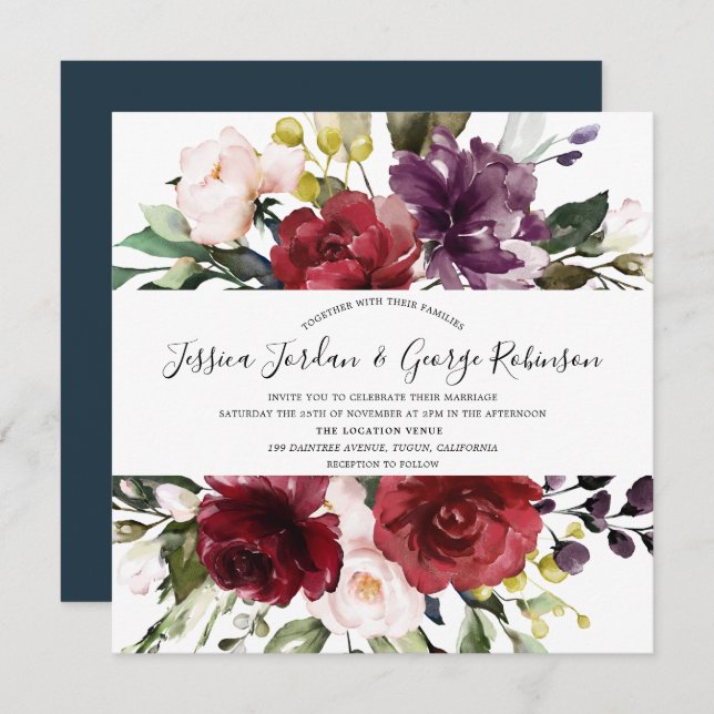 Invitación Boda floral de acuarela botánica moderna (Anverso / Reverso)