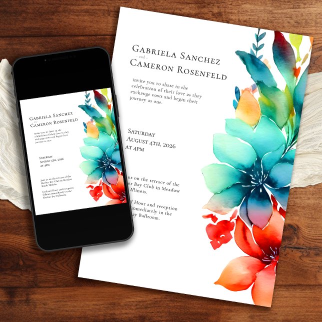 Invitación Boda floral de acuarela brillante (Subido por el creador)