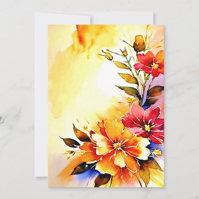 Invitación Boda floral de acuarela brillante en blanco (Anverso)