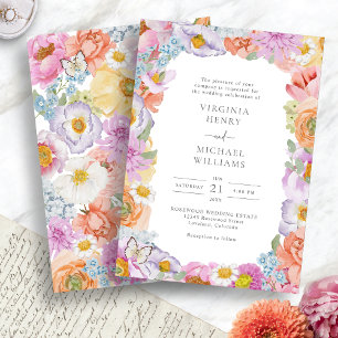 Invitación Boda floral de acuarela brillante y audaz