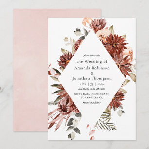 Invitación Boda floral de acuarela burdeos y rosado