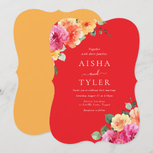 Invitación Boda floral de acuarela con brillo vibrante