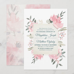Invitación Boda Floral de Acuarela con Letra florida