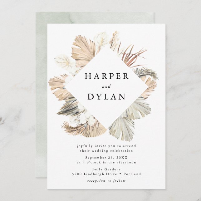 Invitación Boda floral de acuarela de amor tropical (Anverso / Reverso)