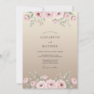 Invitación Boda floral de acuarela de arena sonrosada