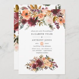 Invitación Boda floral de acuarela de Bordo Peach