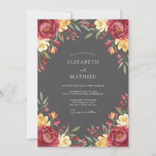 Invitación Boda floral de acuarela de Borgoña