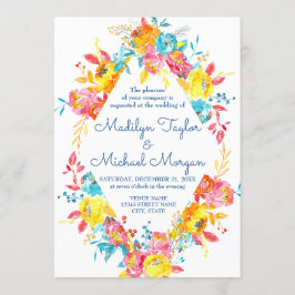 Invitación Boda floral de acuarela de color brillante