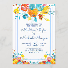 Invitación Boda floral de acuarela de color brillante