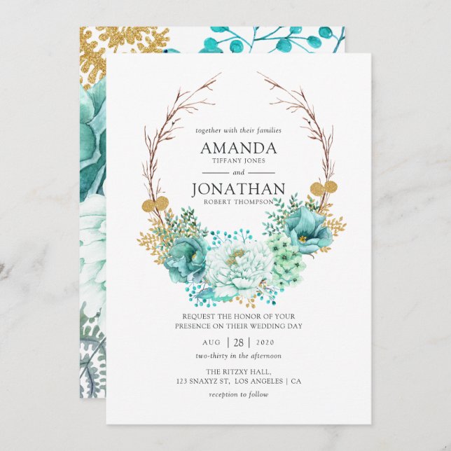 Invitación Boda floral de acuarela de fábrica (Anverso / Reverso)