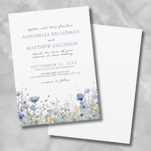 Invitación Boda floral de acuarela de flor silvestre azul