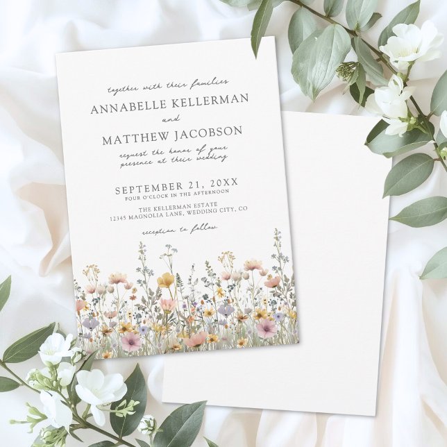 Invitación Boda floral de acuarela de flores silvestres botán (Botanical Wildflower Watercolor Floral Wedding Invitation)