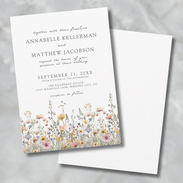 Invitación Boda Floral de acuarela de flores silvestres botán (Botanical Wildflower Watercolor Floral Wedding Invitation)