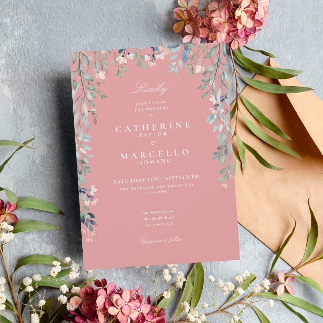 Invitación Boda floral de acuarela de flores silvestres rosa  (Subido por el creador)