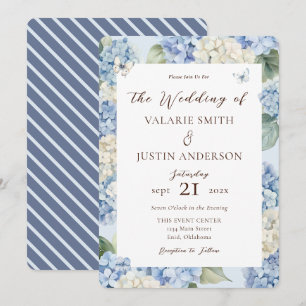 Invitación Boda floral de acuarela de hortensia azul polvorie