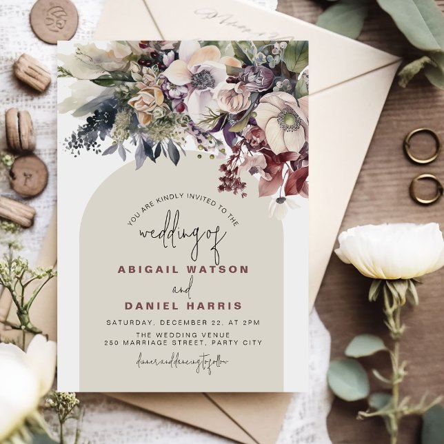 Invitación Boda floral de acuarela de invierno (Subido por el creador)
