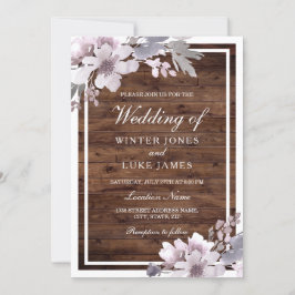 Invitación Boda floral de acuarela de invierno púrpura rústic