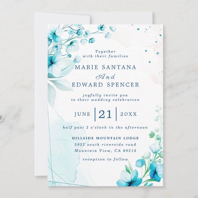 Invitación Boda floral de acuarela de jardín de verano (Anverso)
