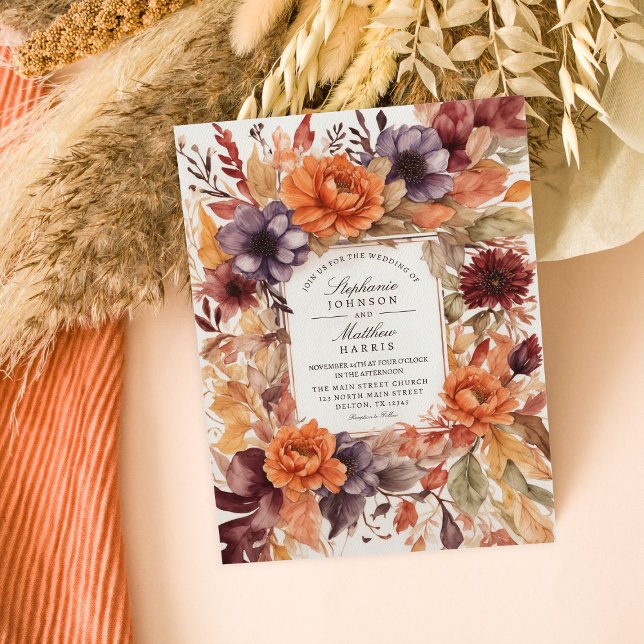 Invitación Boda Floral de acuarela de la elegancia de otoño (Subido por el creador)