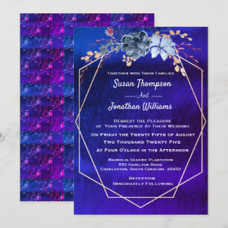 Invitación Boda floral de acuarela de la Marina Geométrica