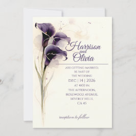 Invitación Boda floral de acuarela de lirio de Calla púrpura 
