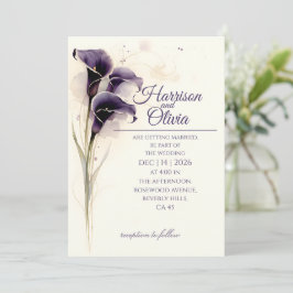 Invitación Boda floral de acuarela de lirio de Calla púrpura 