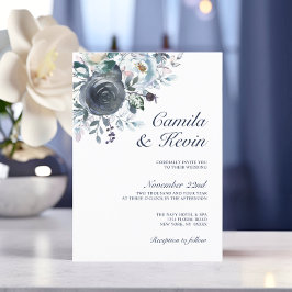 Invitación Boda floral de acuarela de marea azul turquesa