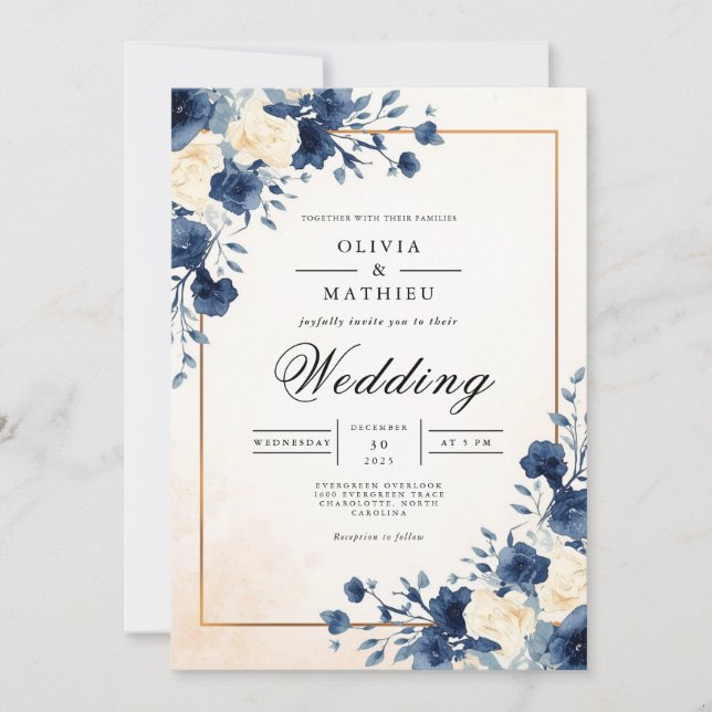 Invitación Boda Floral de acuarela de Marina (Anverso)