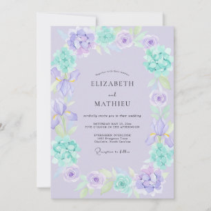 Invitación Boda floral de acuarela de menta lila