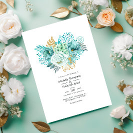 Invitación Boda floral de acuarela de menta y oro