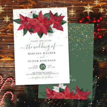Boda floral de acuarela de Navidad con poinsettia