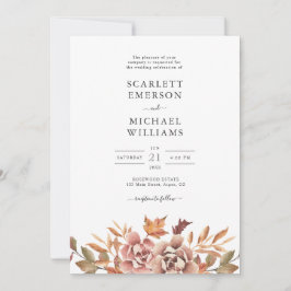 Invitación Boda floral de acuarela de otoño