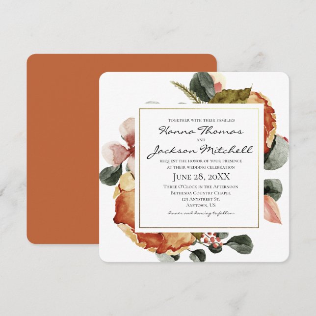 Invitación Boda floral de acuarela de otoño (Anverso / Reverso)