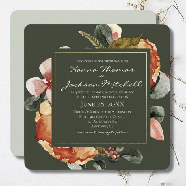 Invitación Boda floral de acuarela de otoño (Subido por el creador)