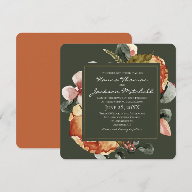 Invitación Boda floral de acuarela de otoño (Anverso / Reverso)