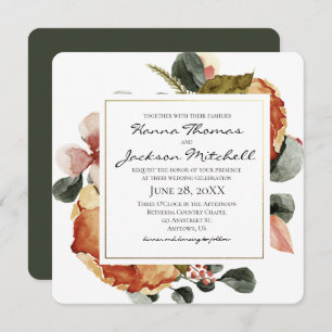 Invitación Boda floral de acuarela de otoño