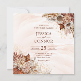 Invitación Boda floral de acuarela de otoño de presupuesto