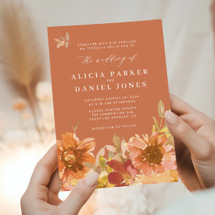 Invitación Boda floral de acuarela de otoño elegante de terra