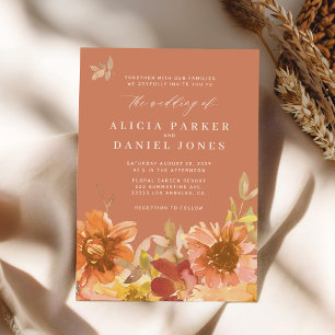 Invitación Boda floral de acuarela de otoño elegante de terra