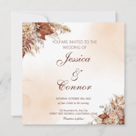 Invitación Boda floral de acuarela de otoño rústico